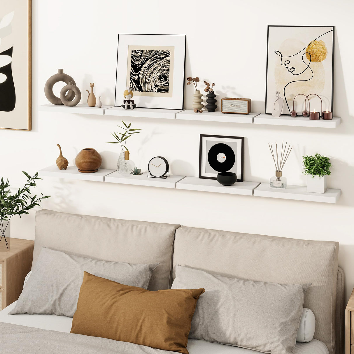 Venusmiles Floating Shelves for Wall, Wall Mounted Shelves with Invisible Brackets, 3 Small Wood Floating Wall Shelf Shelves for Living Room, Bedroom, Kitchen, Bathroom (White, 15" W x 6" D x 1" H) Venusmiles