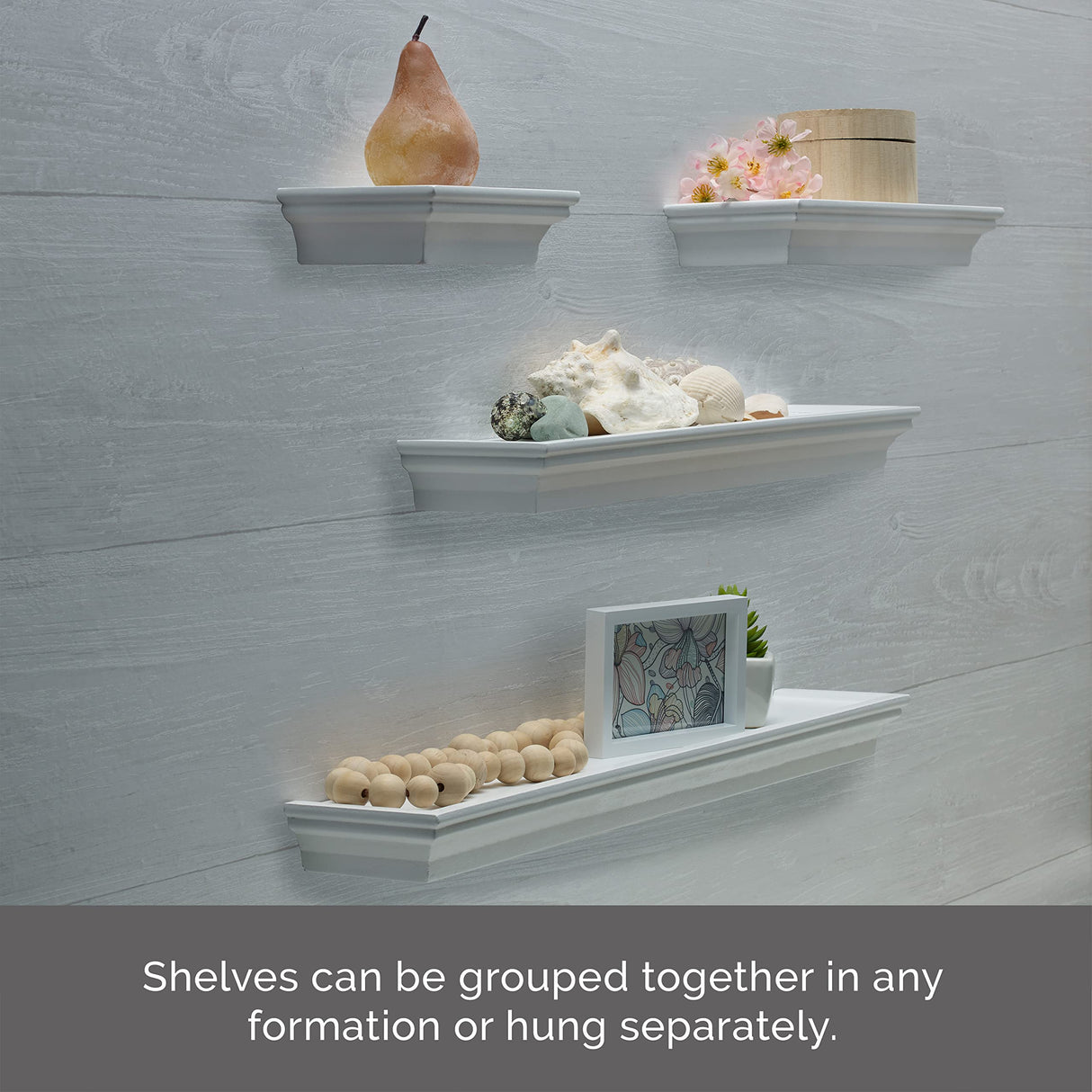 Melannco Arlington Floating Wall Shelves for Bedroom, Living Room, Bathroom, Kitchen, Office, Nursery, Set of 4, White MELANNCO