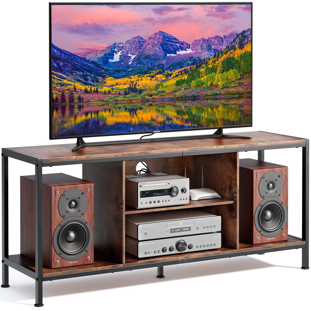 Gizoon TV Stand for TV up to 65 Inch with Open Shelves, 3-Tier Gaming Entertainment Center for PS5, Wooden TV Console Table Modern for Living Room Game Room, Rustic Brown Gizoon