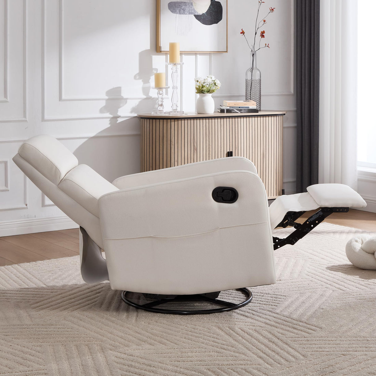 Ketaiyou Swivel Rocking Recliner Chair for Adults, Rocker Nursery Glider Chair for Living Room Bedroom, Upholstered Fabric Reclining Single Sofa Chair(Beige) Ketaiyou