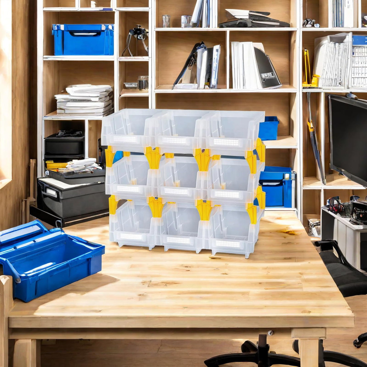 AERCANA Plastic Garage Stacking Hanging Storage Bins,5-1/3"X4-1/5 X3,Clear,9 pack AERCANA