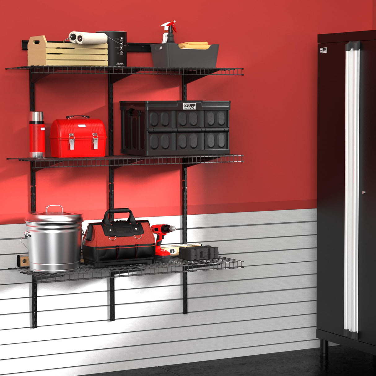 ClosetMaid MaxLoad Heavy Duty Wall Shelf Kit for Garage, 3 Shelves, Adjustable ShelfTrack Wire Shelving, Black Finish ClosetMaid