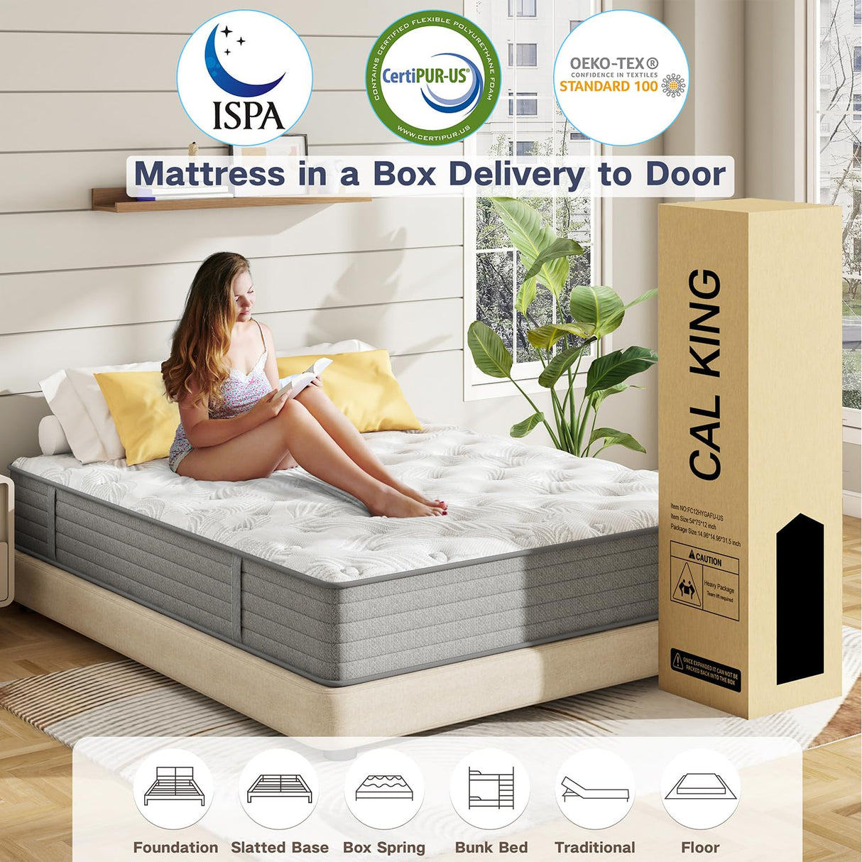 6V-Sermmoo 12 Inch California King Memory Foam Mattress for Back Pain, Cooling Gel Mattress Bed in a Box, Medium Firm,Pressure Relief,Motion Isolation, Edge Support,CertiPUR-US,72"*84"*12" 6V-Sermmoo
