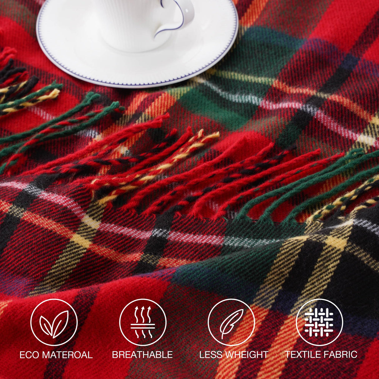 BATTILO HOME Christmas Red Plaid Throw Blanket for Couch, Bed, Super Soft Red Plaid Blankets,Soft Christmas Decorative Throw with Tassels 50"x60" BATTILO HOME