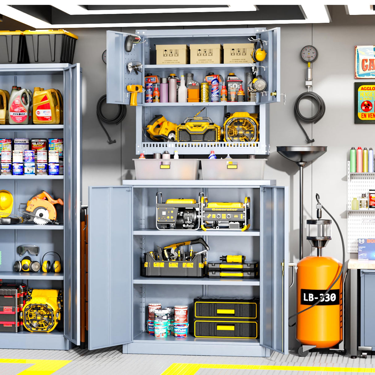 Greenvelly Metal Storage Cabinet with Doors and Shelves,Lockable Storage Cabinet for Office, 36” Metal Utility Cabinet Garage Cabinets, Lockable File Cabinet for Home Office, Garage, Kitchen Greenvelly