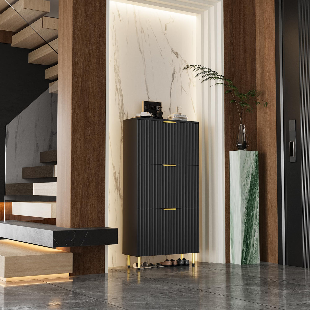 INNOD 51" Shoe Cabinet with 3 Flip Drawers, Shoe Storage Cabinet for Entryway, Freestanding Shoe Organizer with Adjustable Shelf, Narrow Hidden Shoe Rack for Front Door Entrance Hallway INNOD