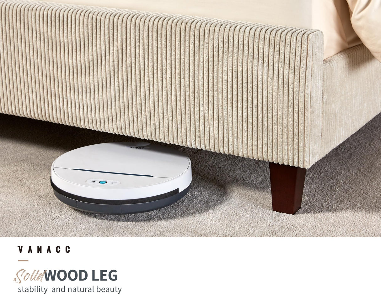 VanAcc King Size Modern Beige Upholstered Platform Bed Frame with Wingback and Tufted Headboard VanAcc