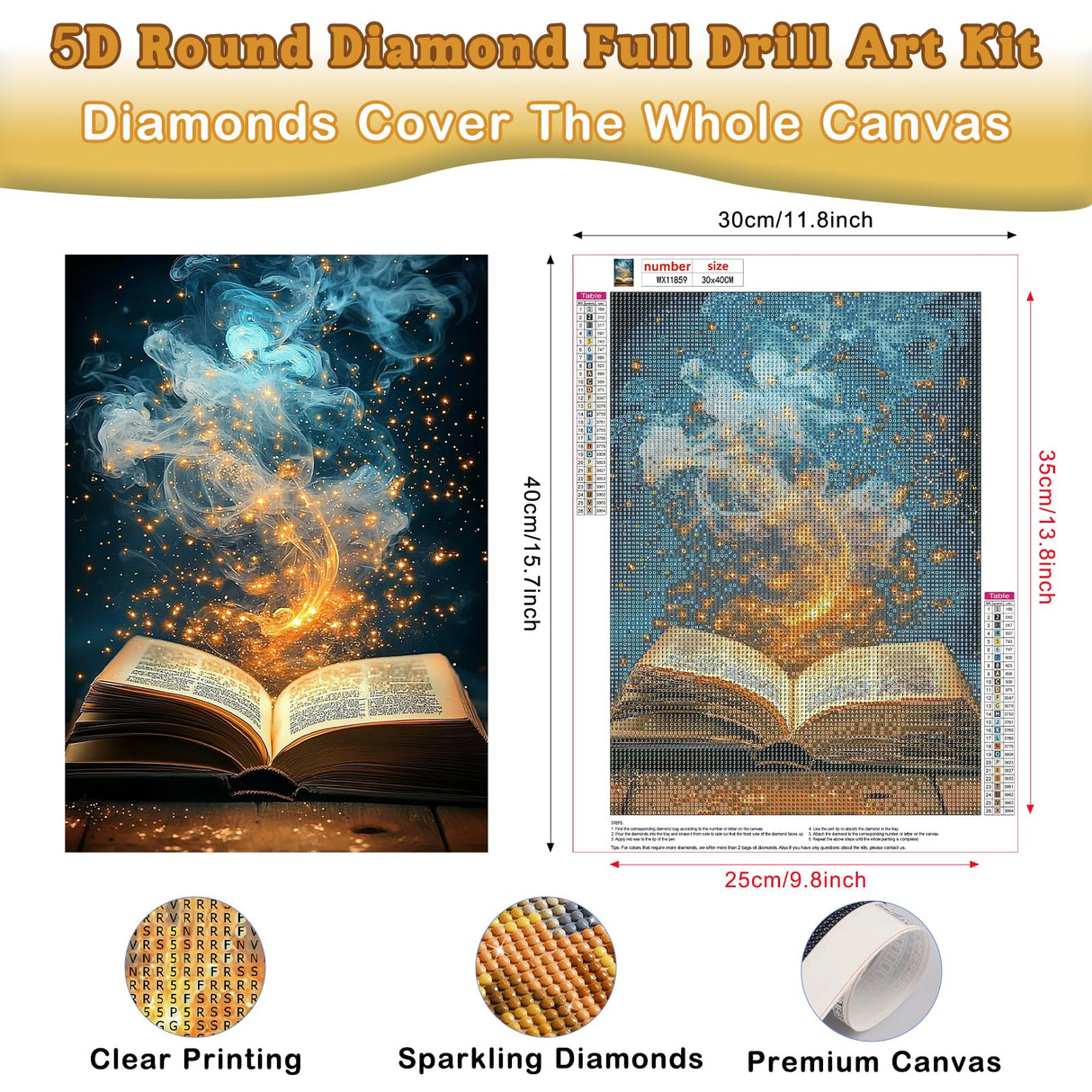 Genius maker Magic Book Diamond Painting Kits for Adults, 5D Diamond Art Kits for Beginners DIY Full Drill Diamonds Painting Pictures, Diamond Gem Art Painting DIY Crafts Kit Decor 12x16inch Genius maker