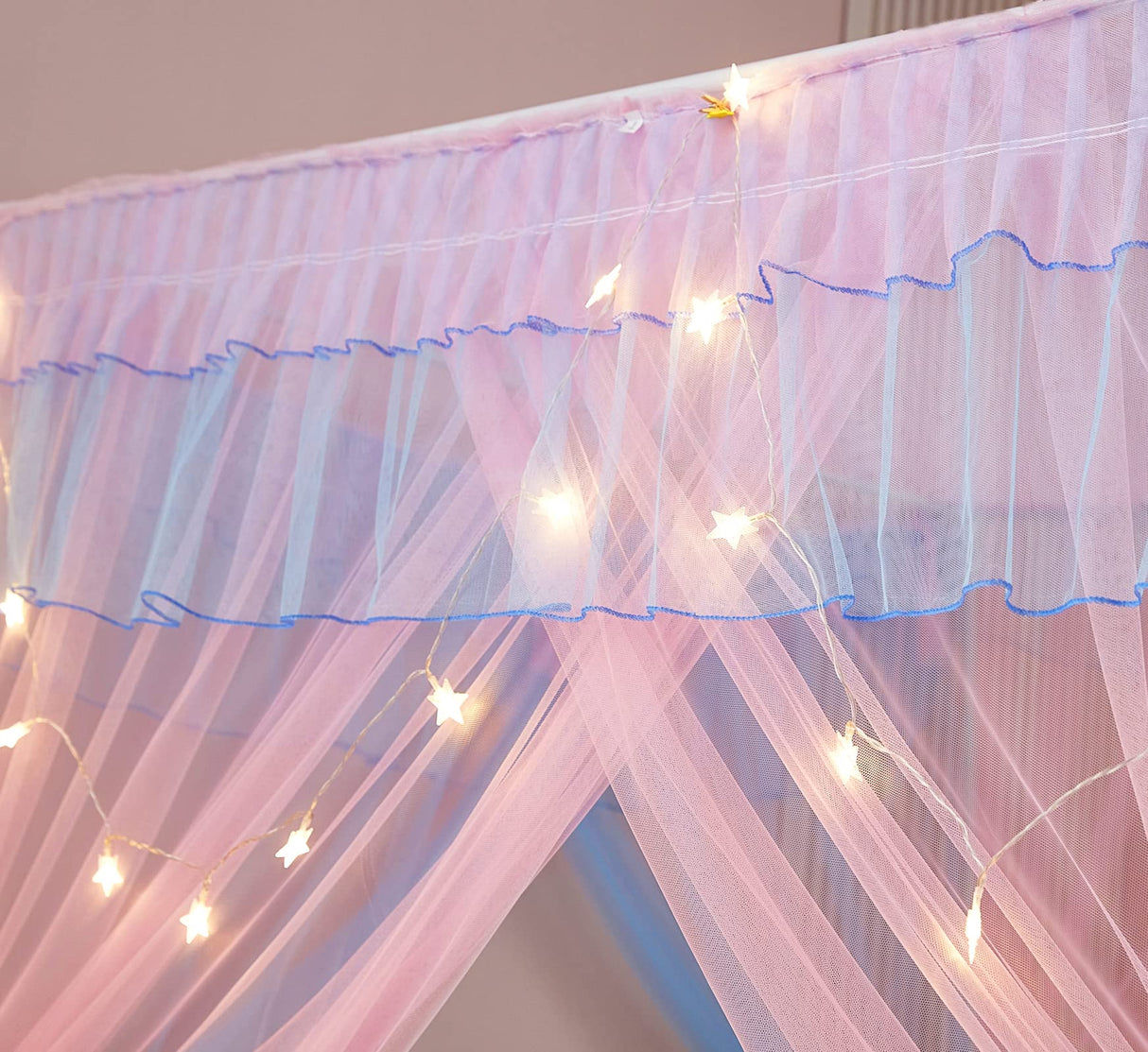 Mengersi Rainbow Canopy Bed Curtains with Lights - Princess Bed Canopy for Girls - Bed Drapes Netting- Bedroom Decoration Accessories,Twin Mengersi