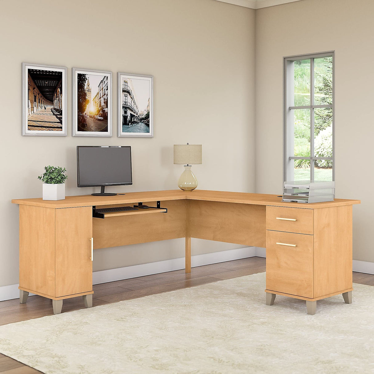 Bush Furniture Somerset 72W L Shaped Desk with Storage in Maple Cross, 72-inch Large Corner Computer Table for Home Office Workspace Bush Business Furniture