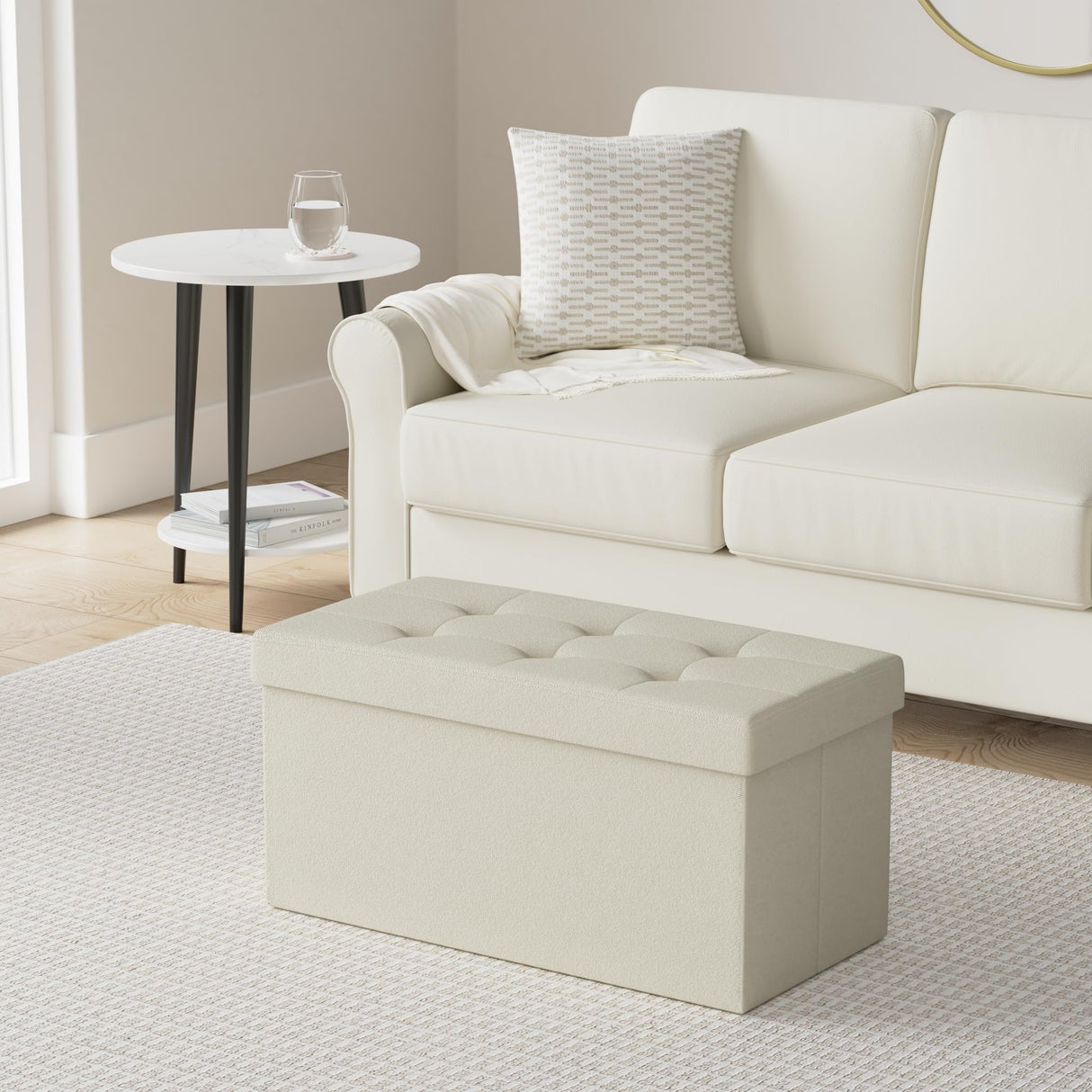 SONGMICS Mazie Collection - 30 Inches Folding Storage Ottoman Bench, Ottoman Foot Rest, End of Bed Bench, Storage Chest, Load 660 lb, for Living Room, Bedroom, Entryway, Cream White ULSF47BE SONGMICS