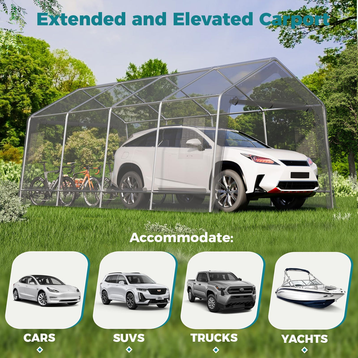 EROMMY 10x20 FT Heavy Duty Carport with All-Steel Metal Frame, Portable Garage with Reinforced Base, All-Season Car Canopy for Car, Boat, Truck EROMMY