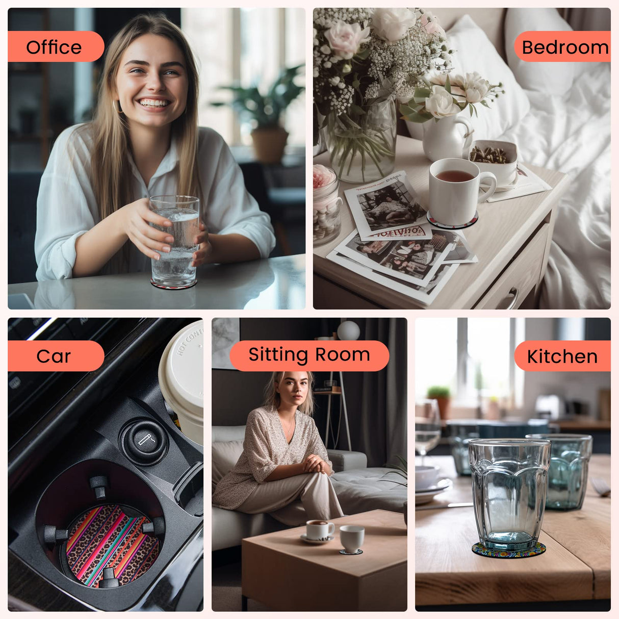 120PCS Sublimation Blanks Car Coasters, Absorbent Auto Coasters for Cup Holders, Neoprene Car Coasters Absorb Spills to Keep Cupholders Clean Valyria