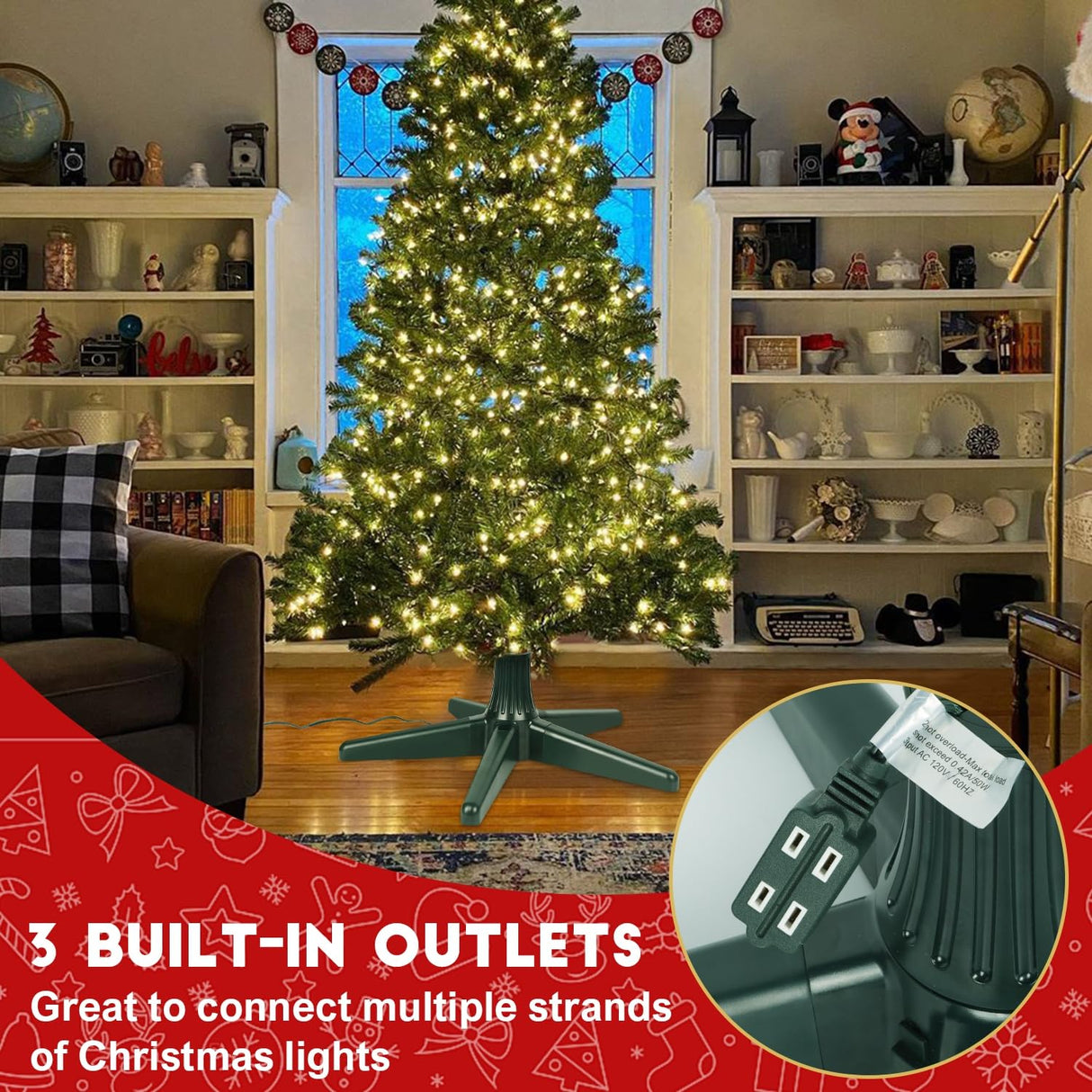 Blissun 360-Degree Rotating Adjustable Christmas Tree Stand, Suitable for Up to 7.8 Feet Artificial Christmas Trees, Dark Green Blissun