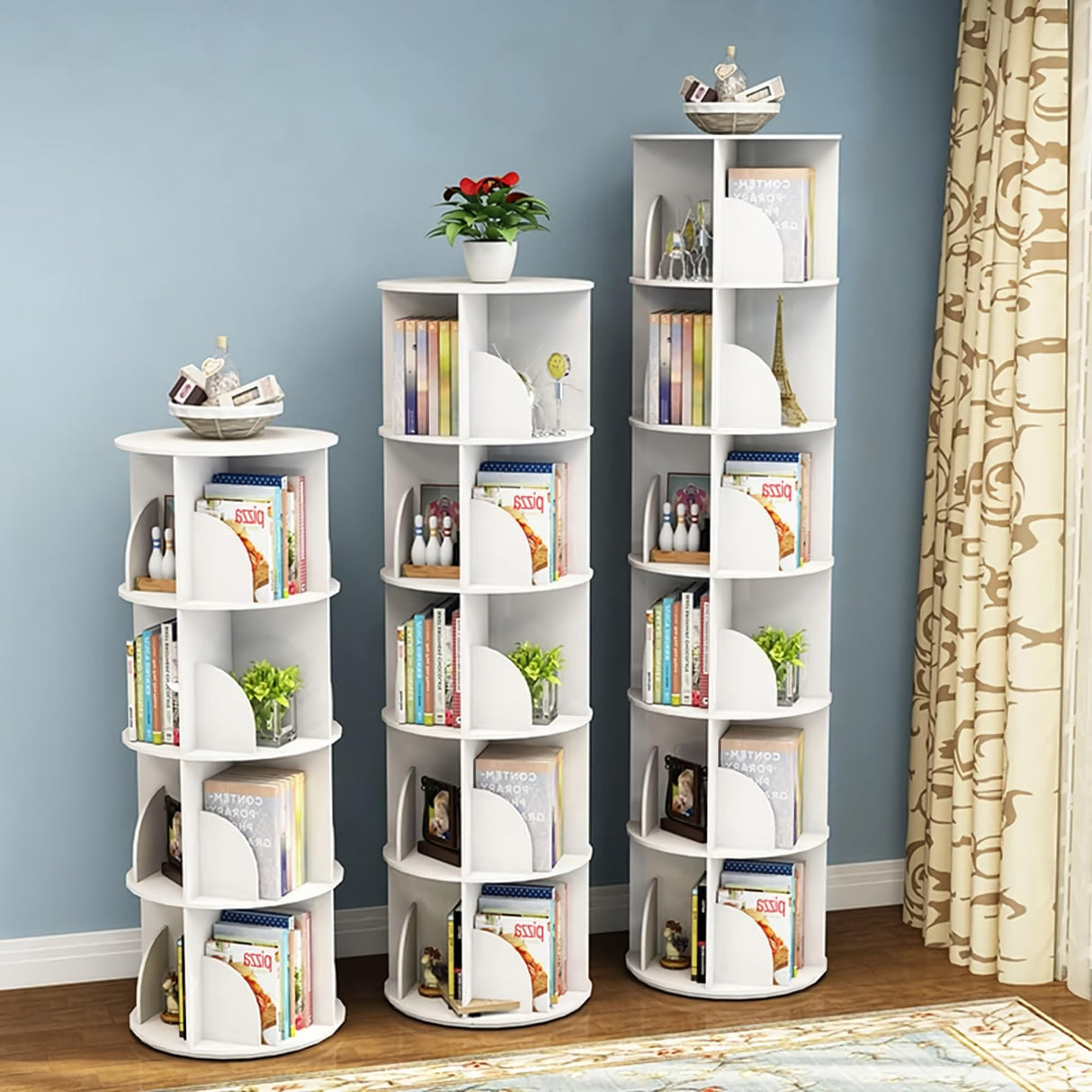 INTEXCA & DESIGN 6-Tier 360° Rotating Bookshelf - Space-Saving White Organizer for Home and Office INTEXCA & DESIGN