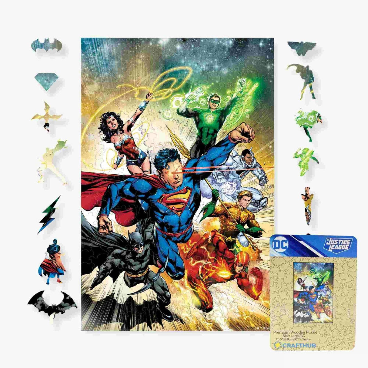 Crafthub DC Wooden Puzzles for Adults – A3 Size with 202 Pieces Wood Puzzles – Justice League Heroes – Jigsaw Puzzles with Unique Shapes – 10" x 15.3" CRAFTHUB