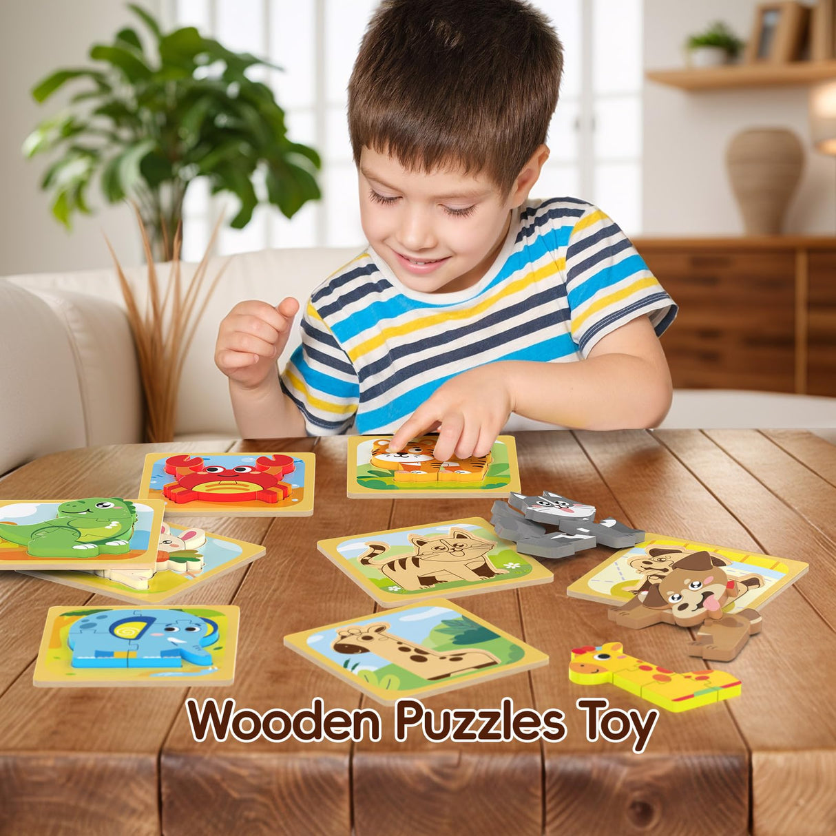 FunMission Puzzles, 8Pcs Animals Jigsaw Puzzles Toddler Toys, Brain Teaser Puzzles Montessori Toys, Wooden Puzzle Games, Educational Puzzles STEM Toys for 3+ Year Old Kids, for Kids FunMission