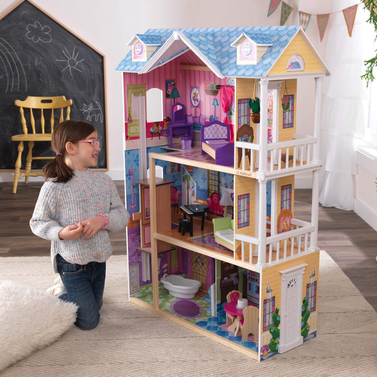 KidKraft My Dreamy Wooden Dollhouse with Lights and Sounds, Elevator and 14 Accessories, Gift for Ages 3+ KidKraft