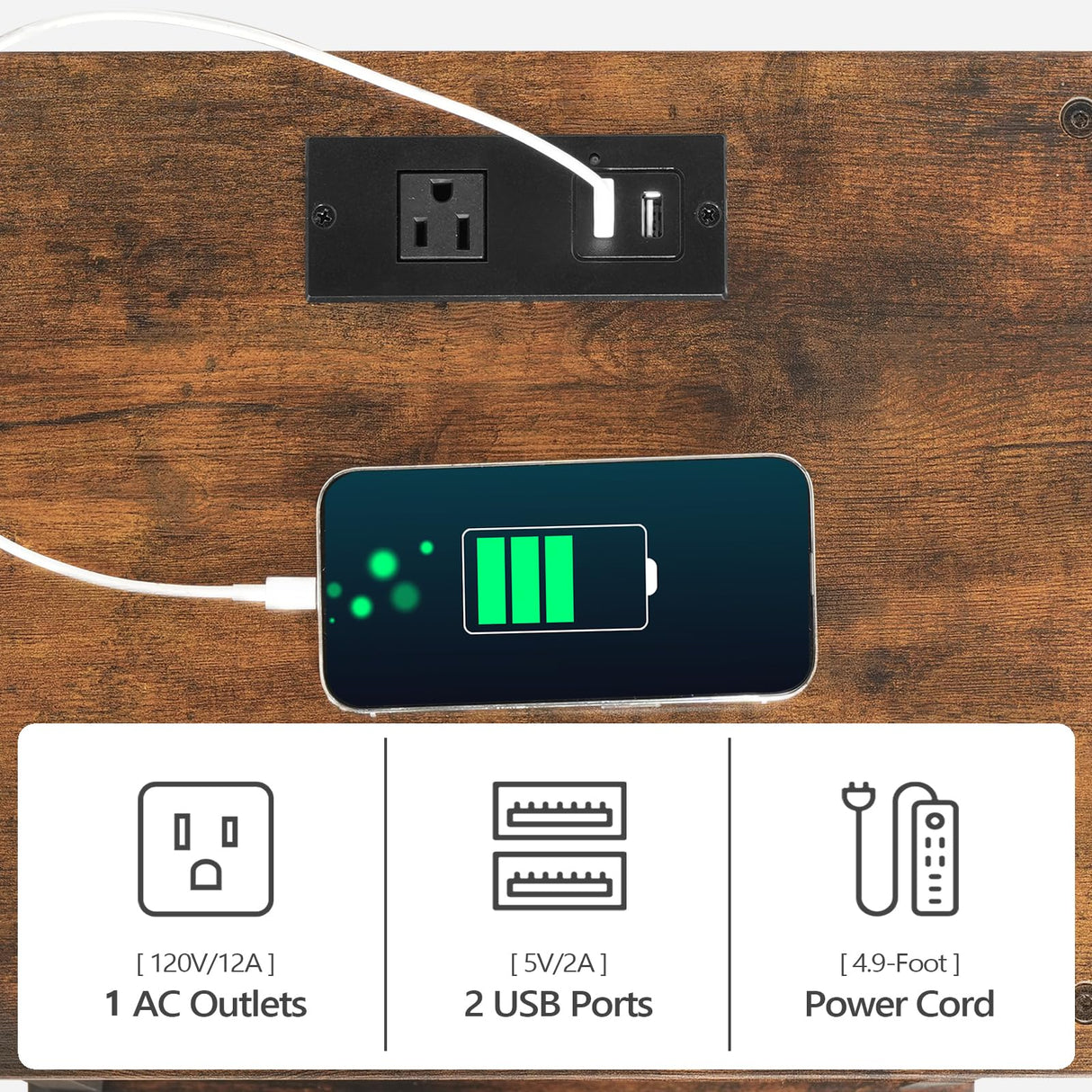 MAHANCRIS Side Table Set of 2, End Table with Charging Station, Nightstand with USB Ports and Outlet, Wooden Bedside Table for Small Space,Living Room, Bedroom, Easy Assembly, Rustic Brown ETHR79E01S2 MAHANCRIS