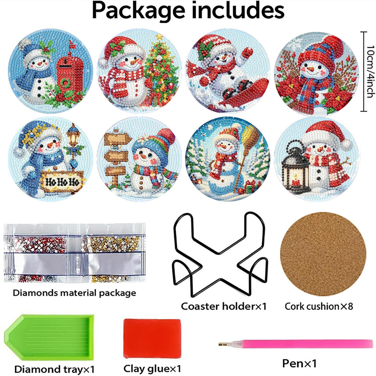 8 PCS Christmas Diamond Art Coasters Kit, Snowman Diamond Painting Coasters with Holder, Winter Diamond Art Kits for Adults Beginners, Arts and Crafts Supplies tigdtiu
