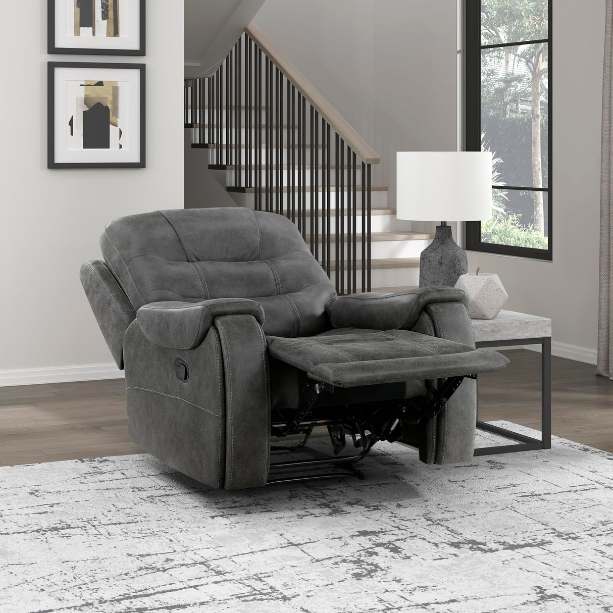 Lexicon Manual Recliner Chair, Home Theater Seating Recliner Armchair, Polished Microfiber Wall Hugger Manual Reclining Sofa Chair for Living Room/Office/Apartment, Dark Gray Lexicon