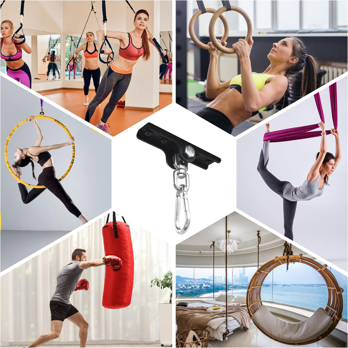 YZZHAJ Heavy Punching Boxing Bag Hanger, Wall Ceiling Heavy Bag Mount Wood Beam Hook, Heavy Bag Hangers Brackets 360° Rotating for Boxing Muay Thai Training, Aerial Yoga Swing & Hammock YZZHAJ