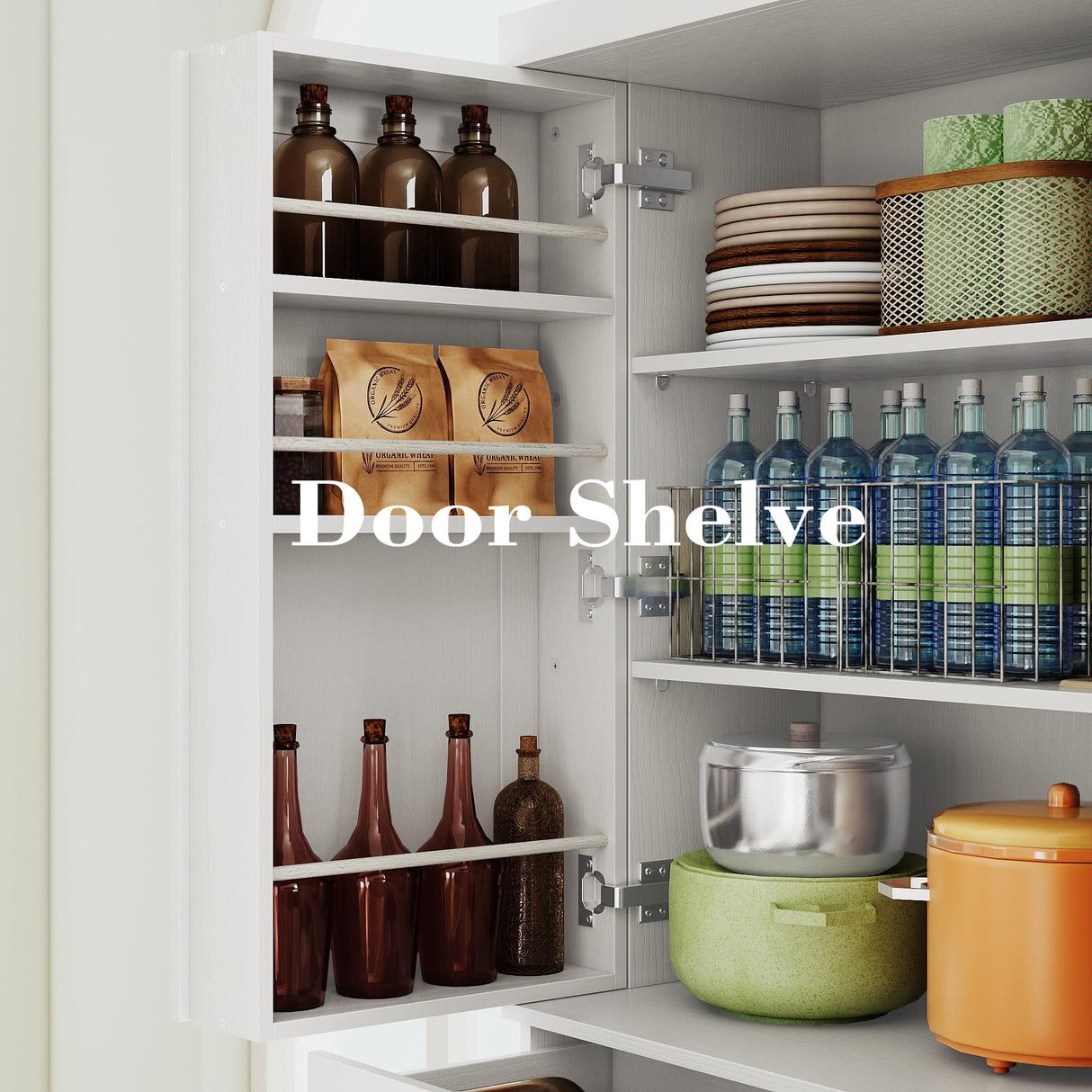 IRONCK Kitchen Pantry Cabinet 72" Height, Freestanding Cupboard with Drawer, Sliding Storage Rack, and 6 Hanging Shelves for Dining Room, Laundry, White IRONCK