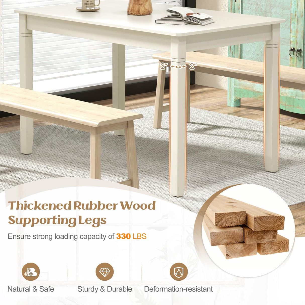 Giantex Dining Table for 4 People, 48” x 29” Kitchen Table with Wood Legs, Rectangular Dinner Table for Small Space, Apartment, Living Room, Dinette Table, Load 330 Lbs, Dining Room Table (White) Giantex