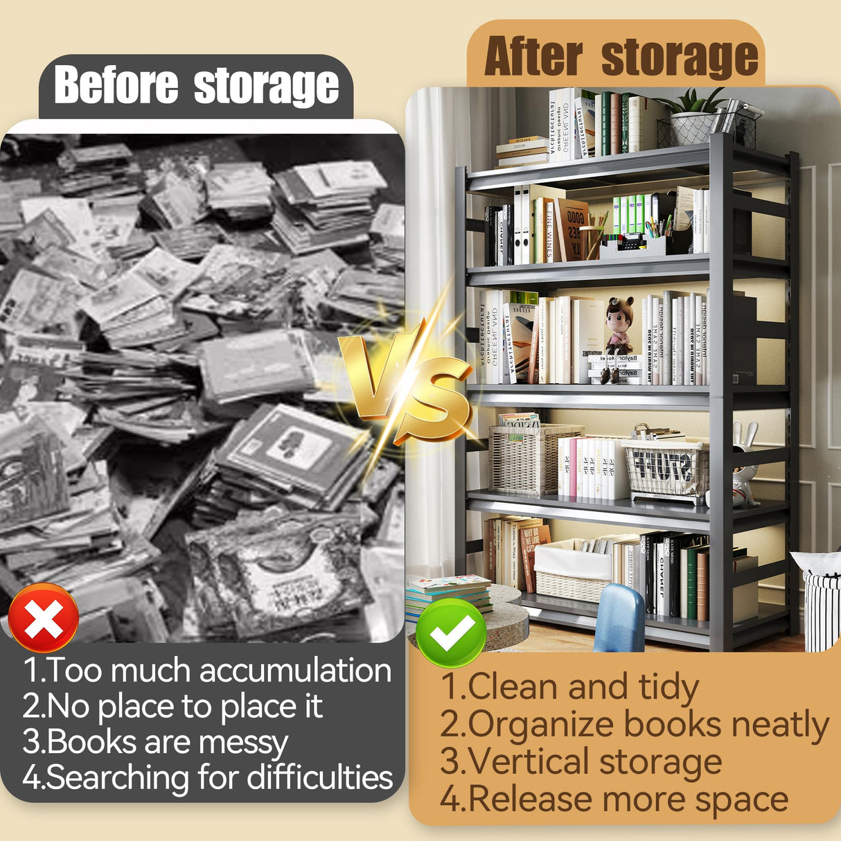 Book Shelf, 5 Tier Metal Wide Bookshelves, Adjustable Modern Book Shelves, Narrow Book Shelving for Small Spaces, Tall Decorative Bookshelf for Home Office/Living Room/Library (18"D x 47.24"W x 78"H) Notmise