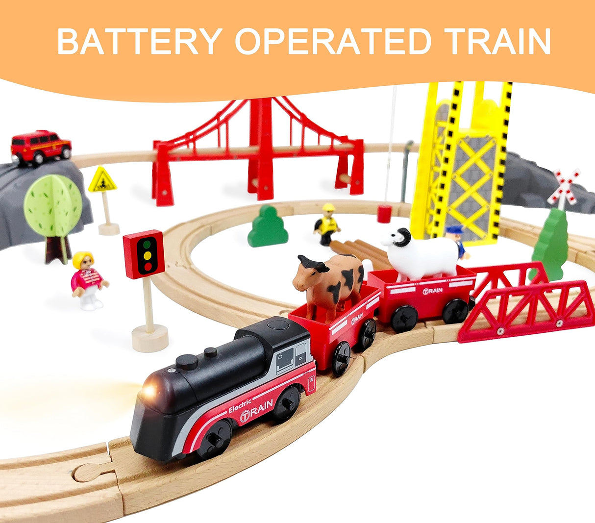 Battery Operated Train for Wooden Track, Motorized Train for Toddlers 3+ Years Old, 3Pcs Train Toy Set Electric Train Compatible with Thomas, Brio, Chuggington, Melissa and Doug Z MAYABBO