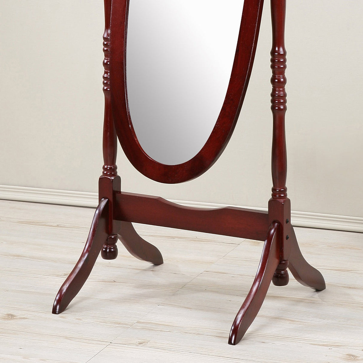 Roundhill Furniture Traditional Queen Anna Style Wood Floor Cheval Mirror, Cherry Finish Roundhill Furniture