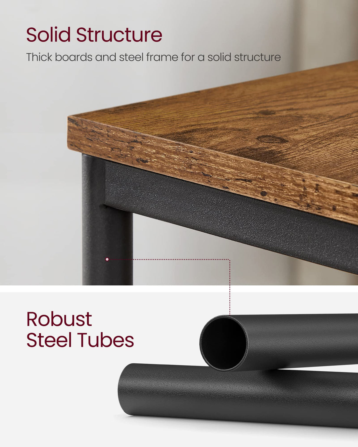 VASAGLE Side Table, Small End Table, Tall Nightstand for Living Room, Bedroom, Office, Bathroom, Rustic Brown and Classic Black ULET273B01 VASAGLE