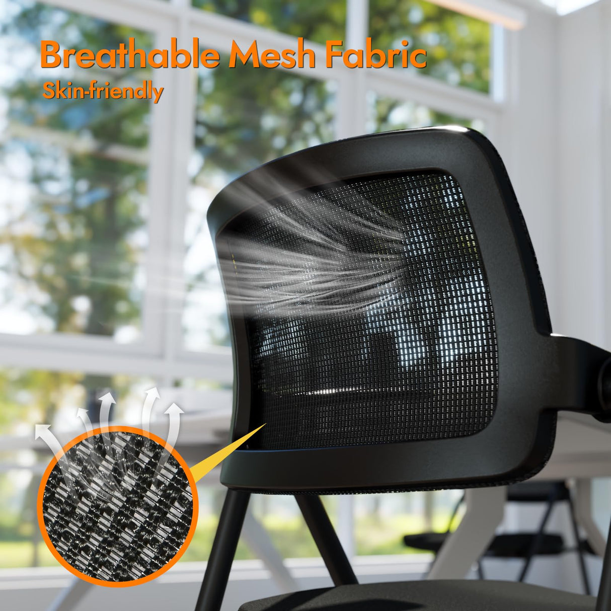 FYLICA Stackable & Foldable Office Chair Set of 2, Folding Desk Chair with Flip-Up Armrest, Breathable Mesh, Thick Seat Cushion & Rocking Backrest, Conference Room Chair with Wheel (Black) FYLICA