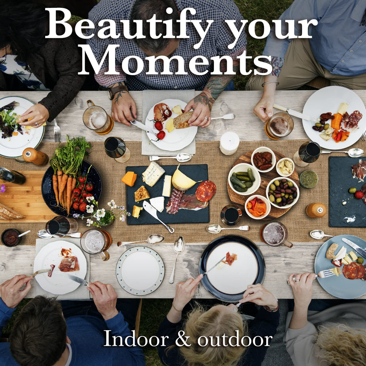 Burlap Fabric Roll – 12" x 30 Ft No-Fray Jute Table Runner for Weddings, Crafts, Rustic Decor, DIY Projects & Events – Natural Farmhouse Style Shop Square