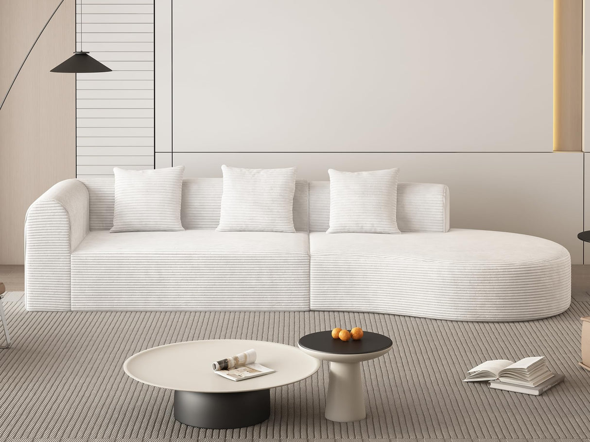 ZIGHTH 123'' Corduroy Cloud Compression Couch Sectional Sofa with Deep Seat, Comfy Plush Sectional Sofa Couch for Living Room, L Shaped Cloud Sectional Sofa Couch, No Assembly Required. White ZIGHTH