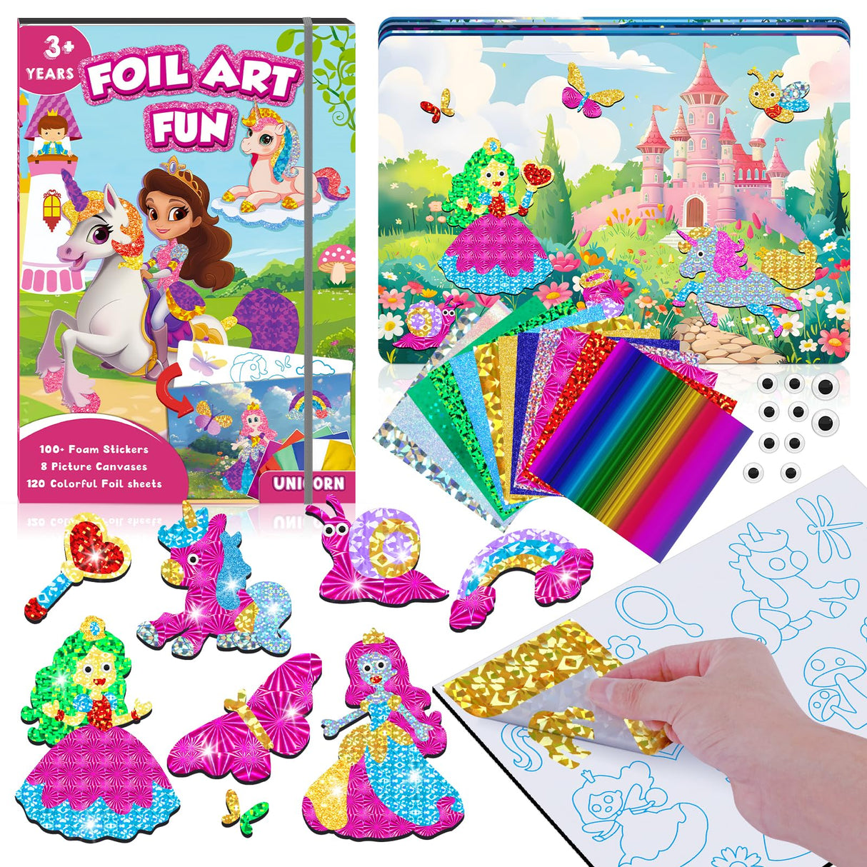 homicozy Art & Craft Activity for Kids-Foil Fun Unicorn & Princesses,No Mess Art Crafts for Girls,DIY Foil Foam Stickers,Creative Activity Kits,Kids Travel Toys,Gifts for Girls & Boys Ages 4-10 homicozy