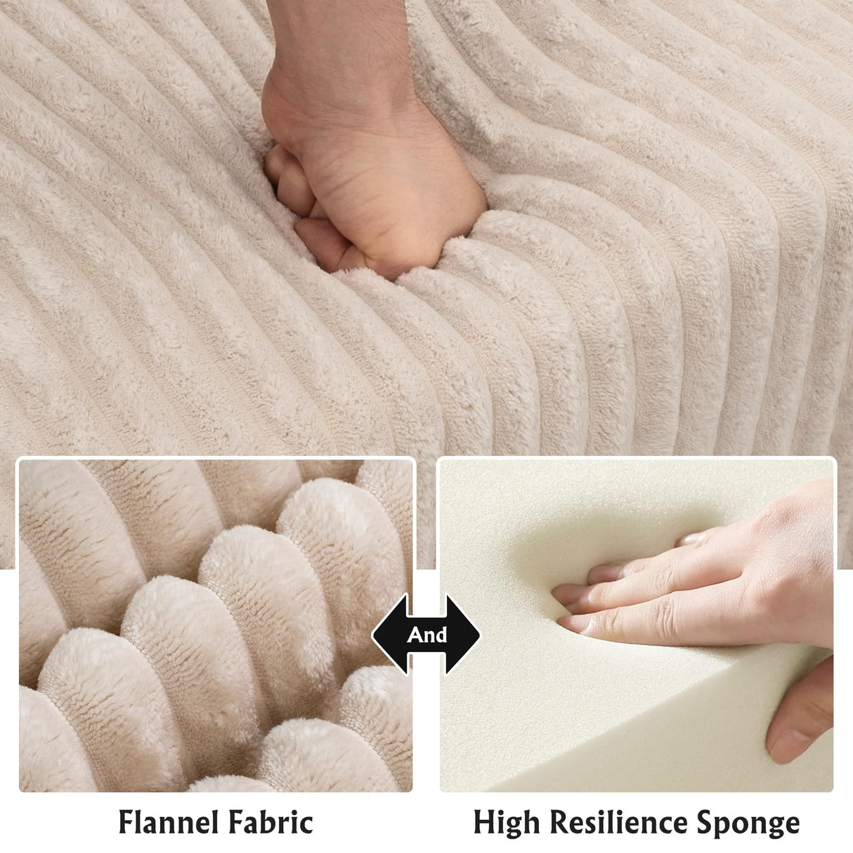 Boneless Modular Sectional Sofa, Cloud Couch with Right Facing Chaise, Oversized Deep Seat, L-Shaped, Soft Corduroy Fabric, Sectional Couch for Living Room -Beigey NMXUXMN