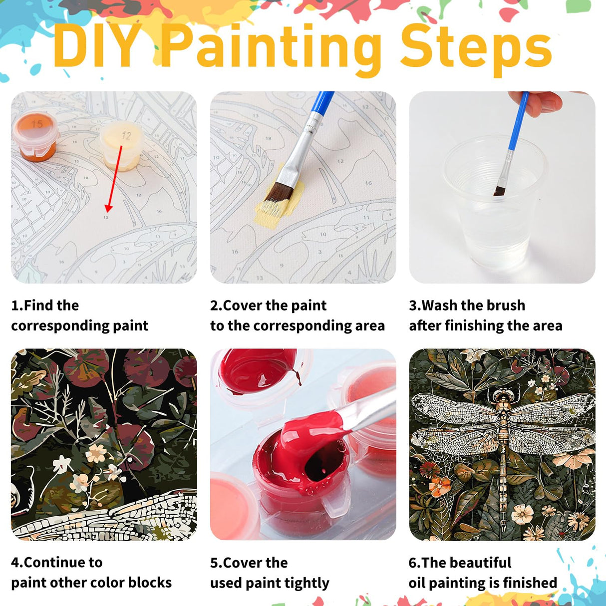 2 Pack Paint by Numbers Kit for Adults, Dragonfly Bee Paint by Numbers for Adults, DIY Adult Painting by Numbers Beginners on Canvas Acrylic for Home Wall Art Decor 12x16Inch (Rolled Package) Mandun