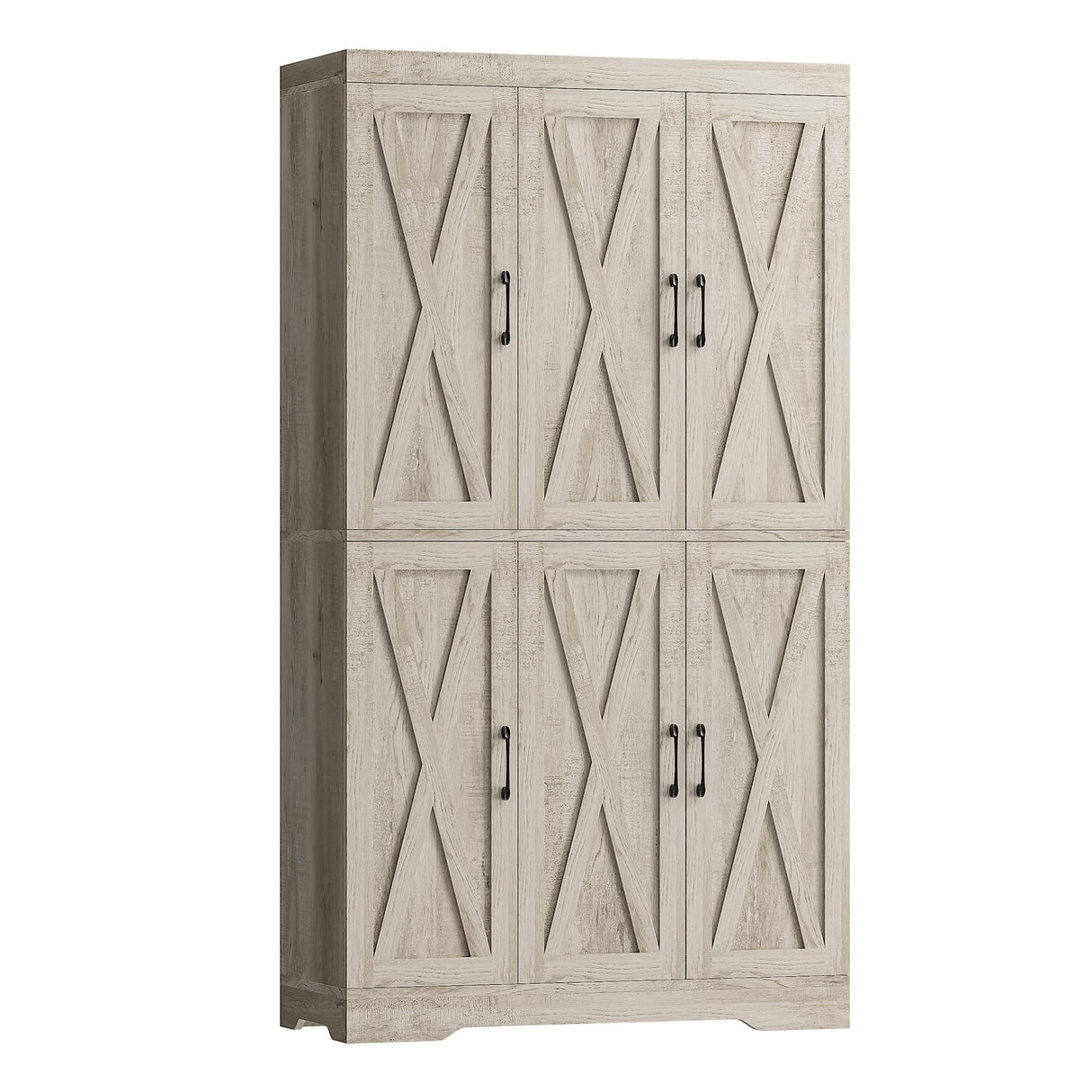 ANCTOR Kitchen Pantry Cabinet with LED Lights, 6 Barn Doors, 71.3" H ×39.4" W, Large Wooden Storage Cabinet with 12 Shelves, Freestanding Cupboard with Door Storage Rack for Dining Room, Rustic Maple ANCTOR