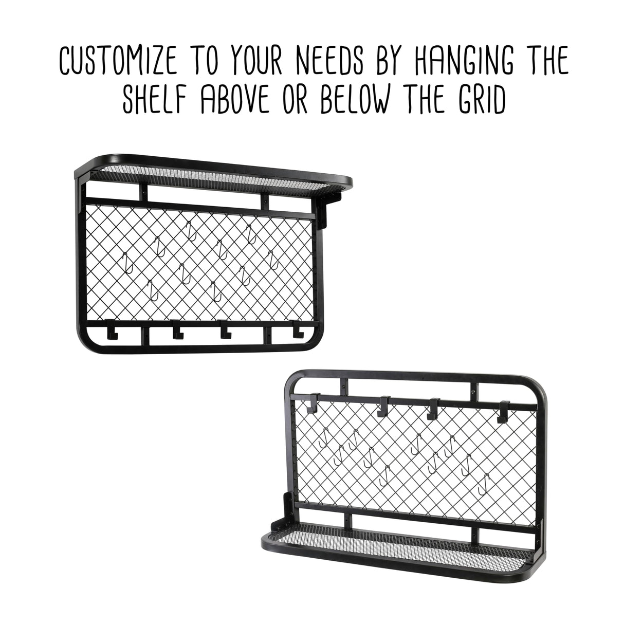 Honey-Can-Do Reversible Garage Wall Grid Shelf With Hooks, Black SHF-09837 Black Honey-Can-Do