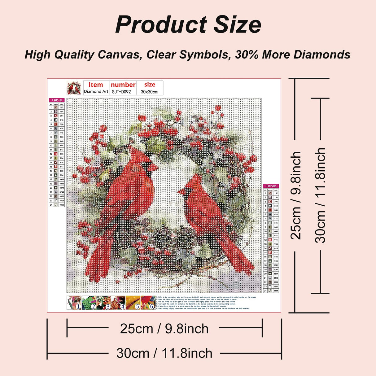 SJUTOUCI Cardinal Diamond Painting Kits for Adults, Diamond Art Kits for Beginners, 5D DIY Diamond Dot Art, Full Drill Gem Craft for Home Decor 12x12 inch, Christmas SJUTOUCI