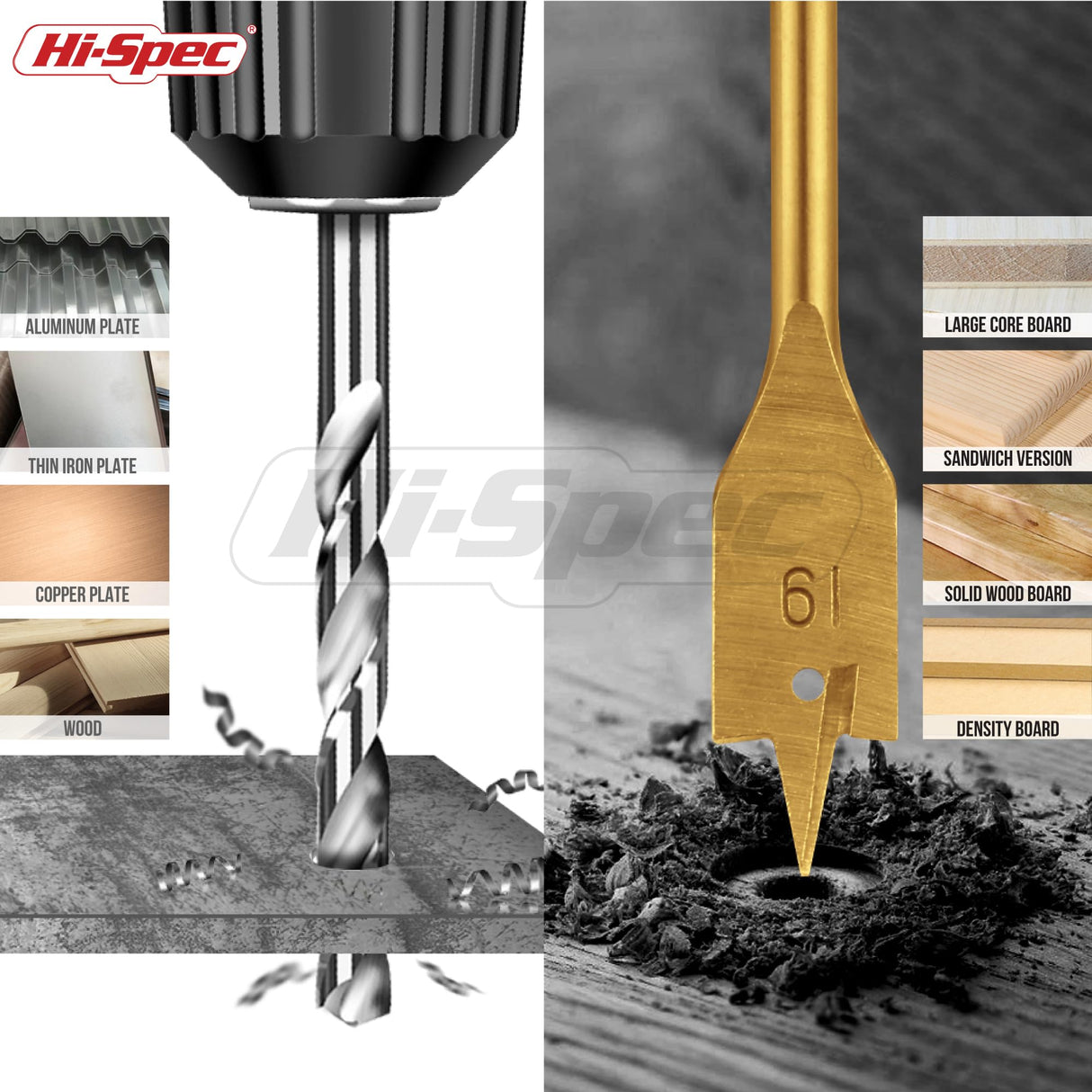 Hi-Spec 21pc Wood Hole Saws, Brad Points & Spade Drill Bit Set for Drill Drivers in a Compact Tool Kit Case Hi-Spec