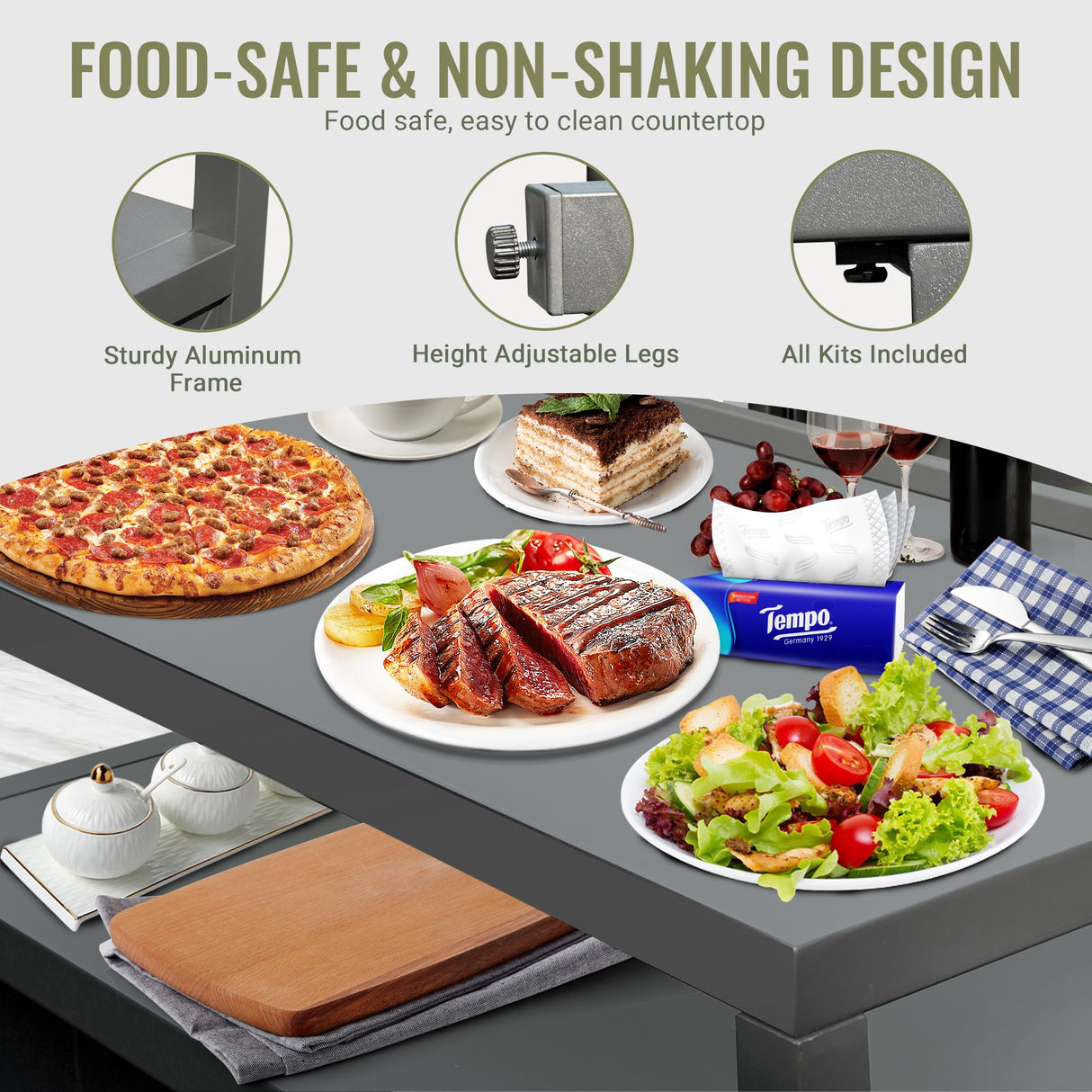 Domi Outdoor Kitchen Island, 5-Piece Modular Kitchens Counter with Whole Aluminum Finish & Shelf & Wall Hanging & Countertop & Sink & Storage Box & Cover, Kitchen Series for Deck Patio, Dark Gray domi outdoor living