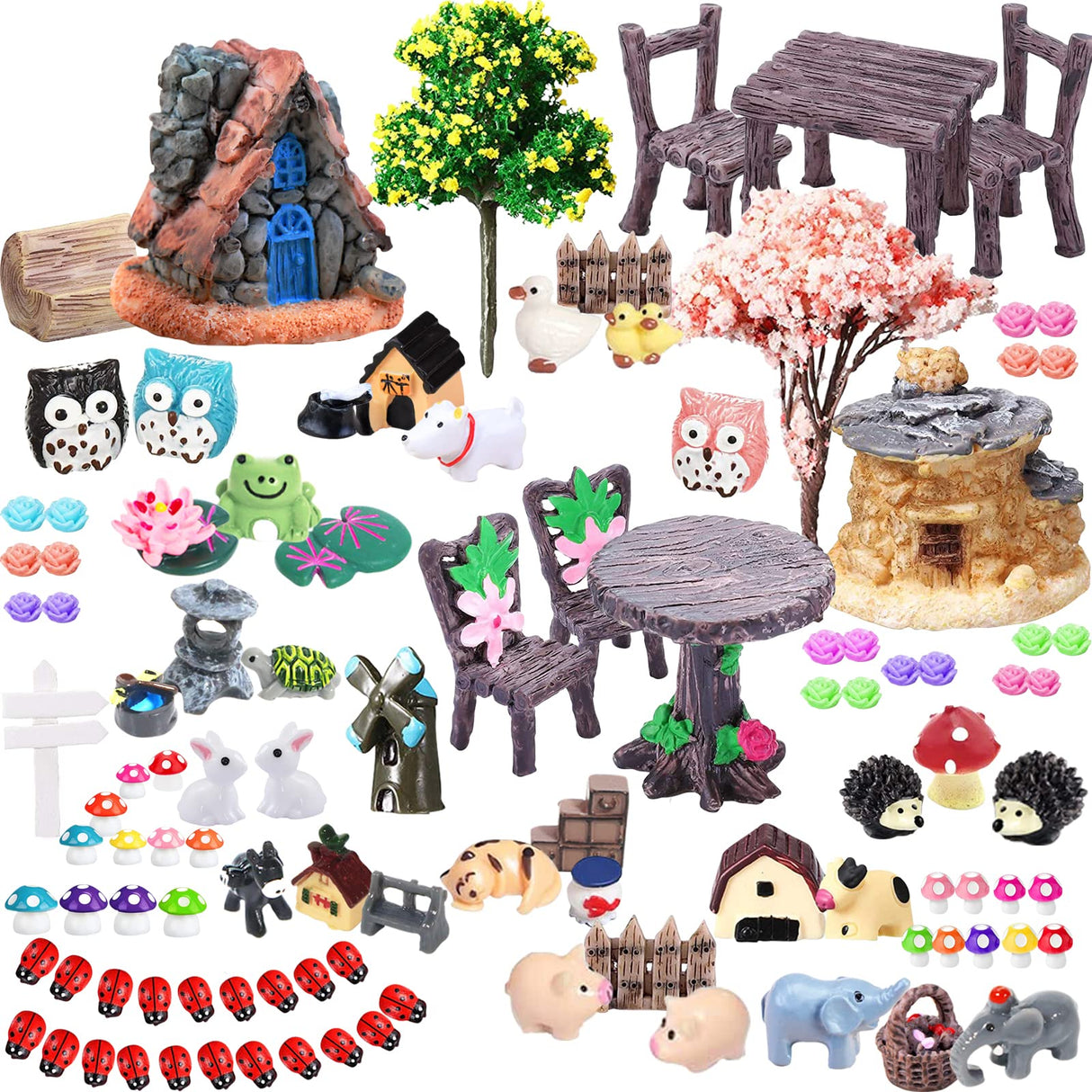CHAKANLX 108 Pieces Miniatures Fairy Garden Accessories Outdoor, Fairy Garden Kit, Miniature Figurines, Fairy Garden Accessories, DIY Micro Landscape Ornaments for Potted Plant Bonsai Terrarium Decor CHAKANLX