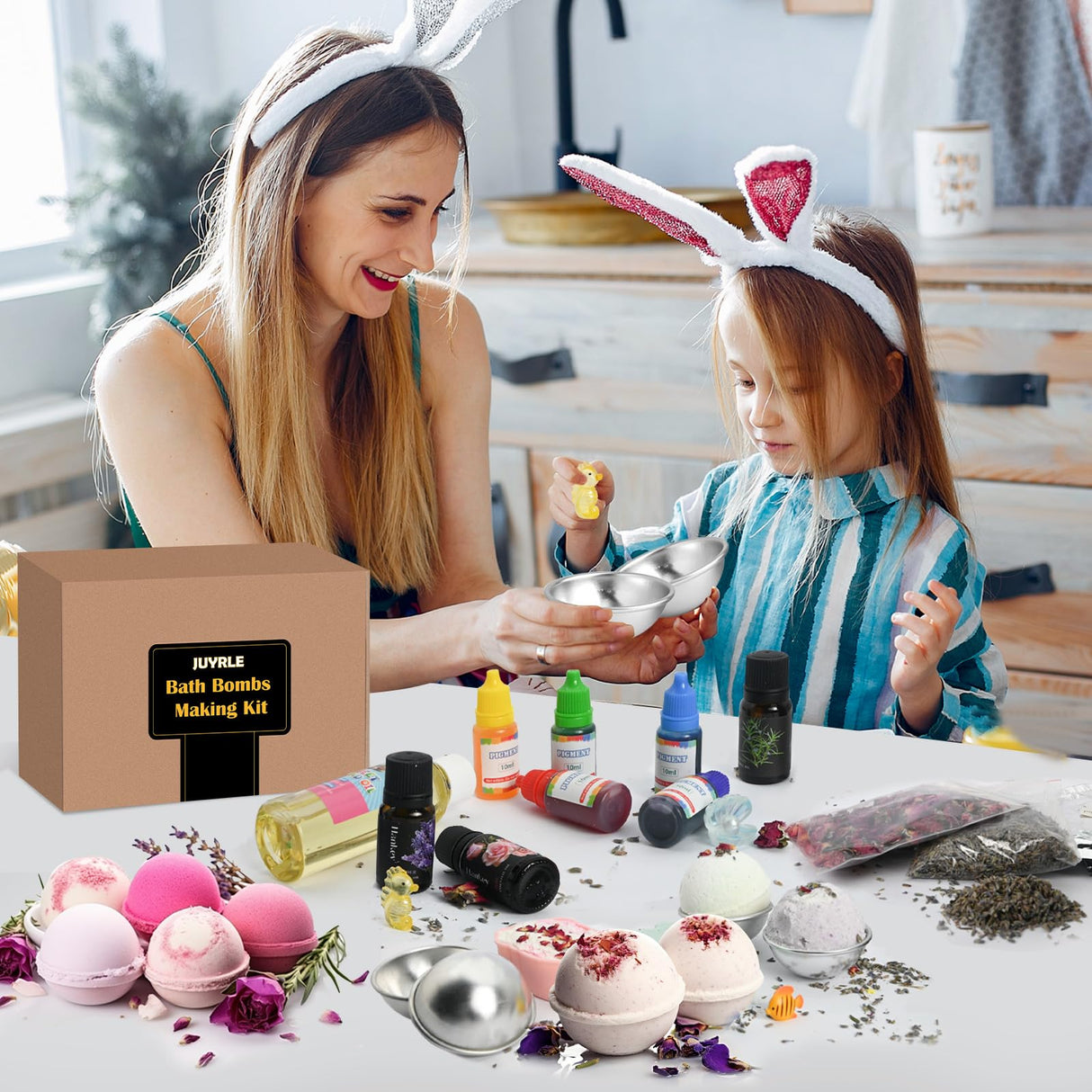 JUYRLE Bath Bomb Making Kit- 30Pcs DIY Bath Bomb Kit for Kids, Make Your Own Spa Set, Shower Craft Kits with Bath Bomb Molds, Soap Making Kits, Bath Bomb Making Supplies Gifts for Girls Women JUYRLE