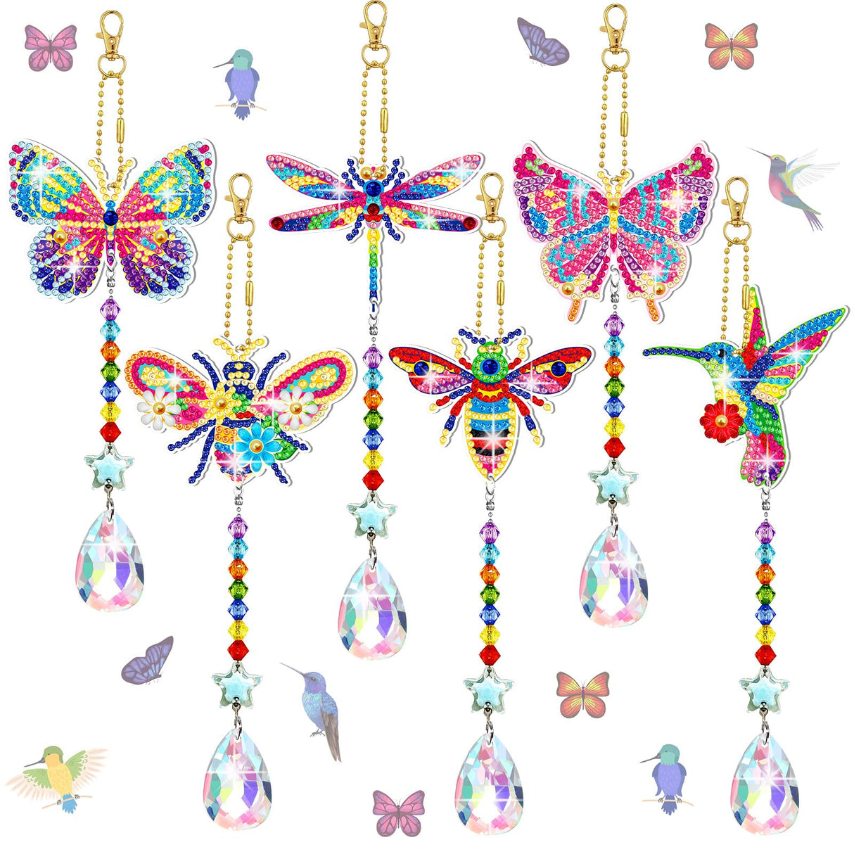 Kigley 6 Pcs Diamond Painting Suncatcher 3D Diamond Painting Wind Chime DIY Crystal Wind Chimes Art Suncatchers for Adults Kids Home Garden Window DIY Craft Kigley