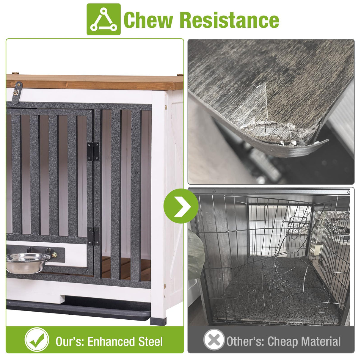 GUTINNEEN Dog Crate Furniture Foldable Dog Kennel for Small Medium Dogs Large Solid Wood Dog House with Bowl Heavy Duty Dog Cage End Table GUTINNEEN