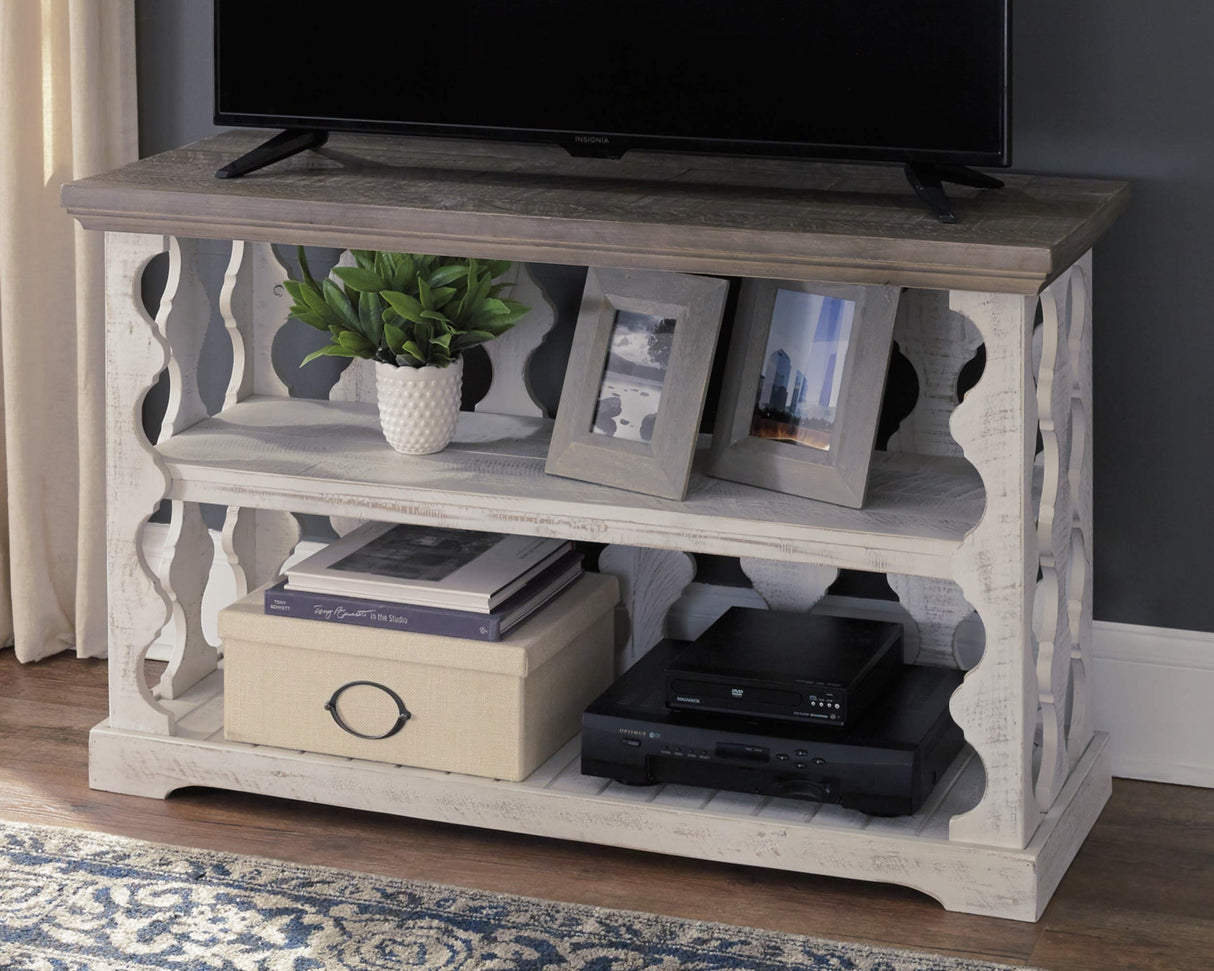 Signature Design by Ashley Havalance Farmhouse Sofa Table with 2 Fixed Storage Shelves, Gray & White with Weathered Finish Signature Design by Ashley