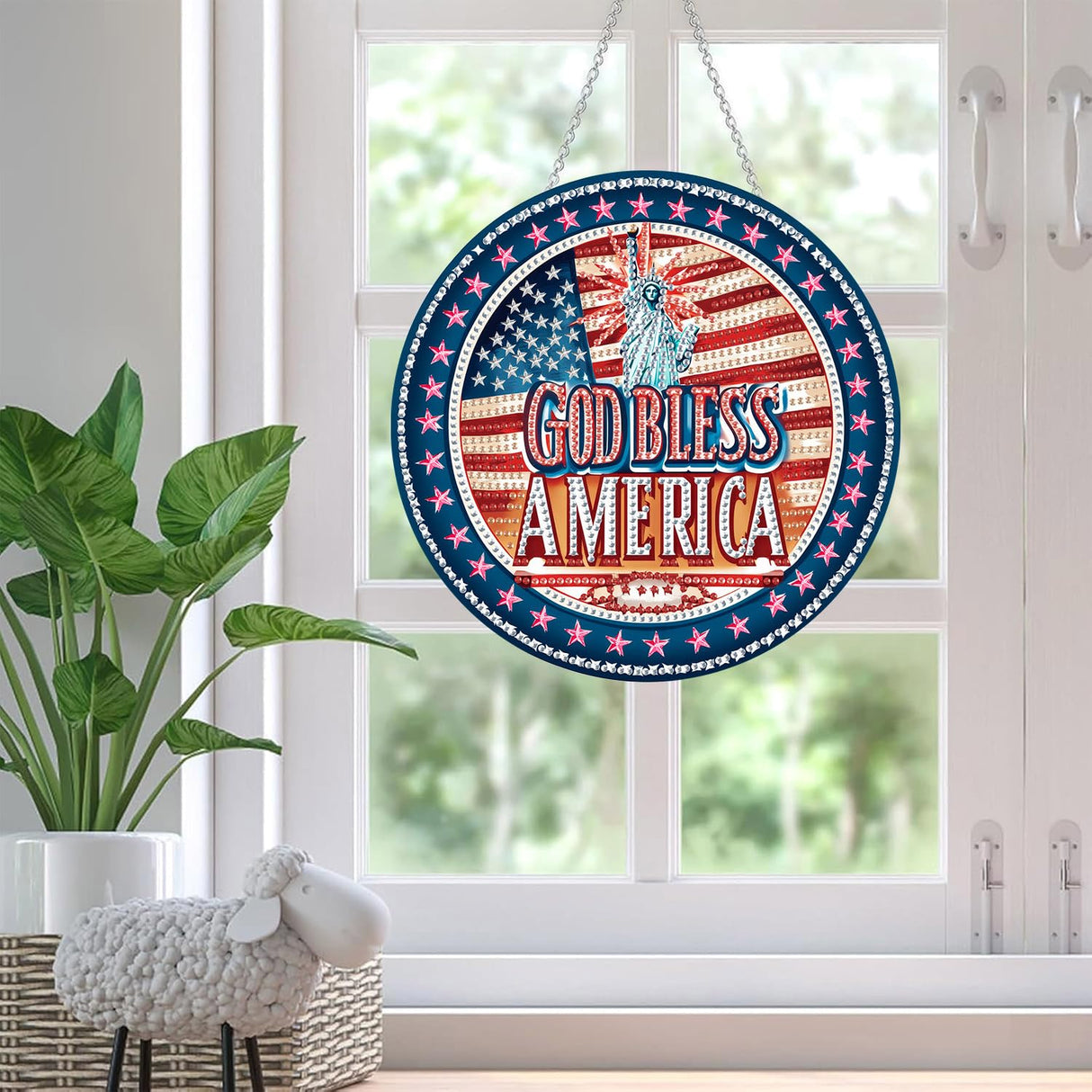 SKRYUIE Hanging Diamond Art Kits for Adults Pendant Statue of Liberty, Special Shaped Crystal DIY Diamond Painting Kit, Acrylic Board Wreath Pendants Double Sided, Home Decor 7.48 x 7.32 Inch c10 SKRYUIE