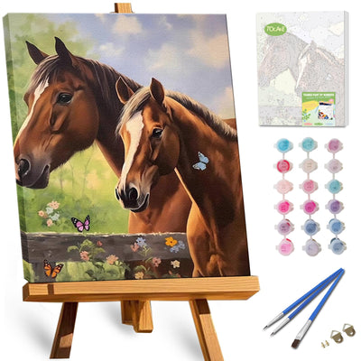 TOCARE Framed Paint by Numbers Kit for Adults, Horse Paint by Numbers with Frame,Horse Paint by Number Framed Canvas for Adults Animals (12x16Inch,Without Easel)